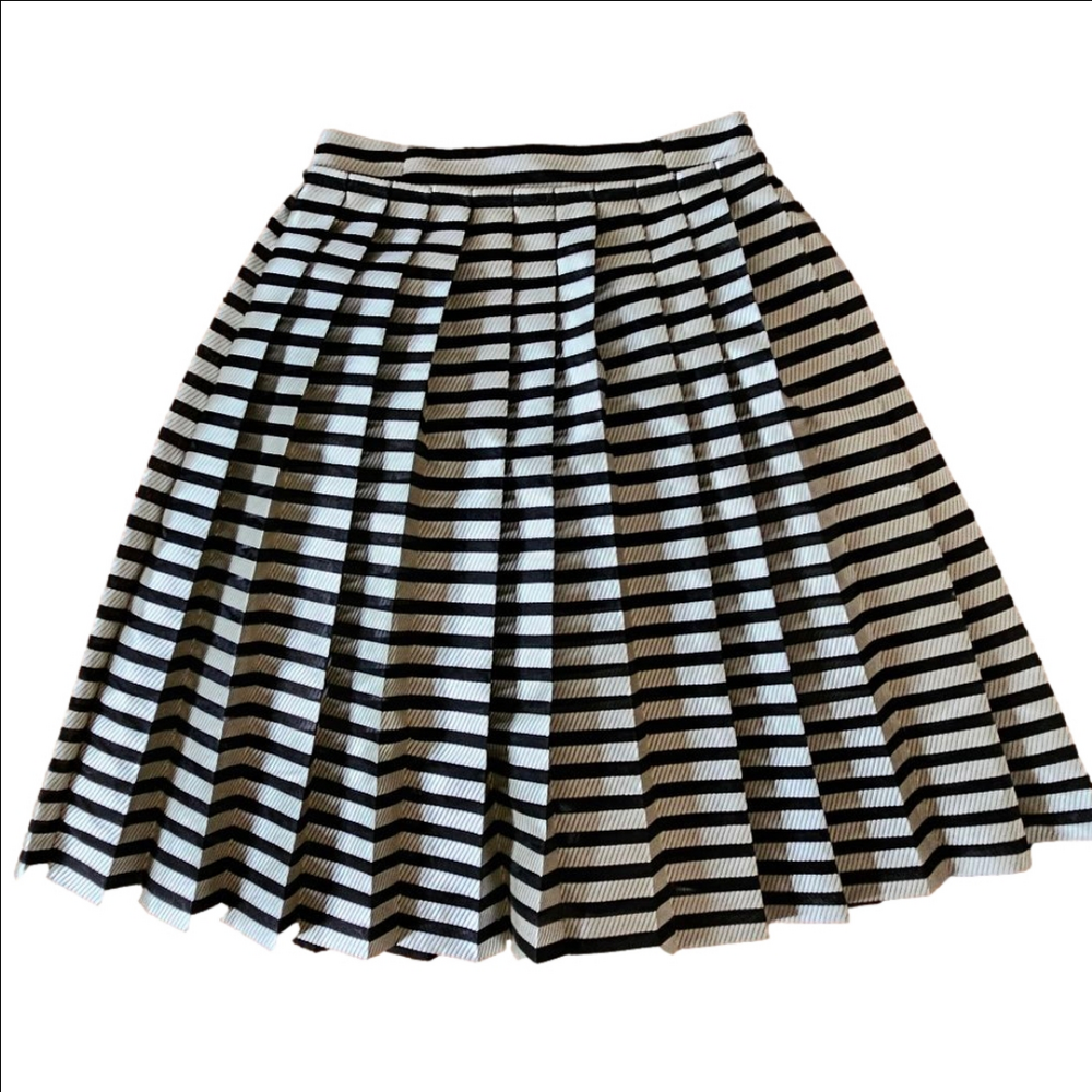 Vintage Baum Und Pferdgarten Pleated Sheer Striped Flare Skirt-Size 42 - Picture 4 of 8